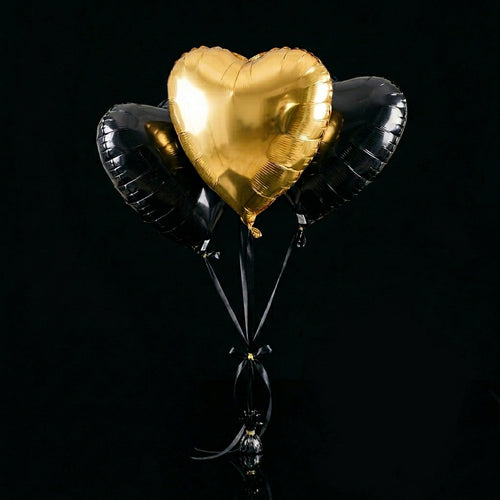 1 Golden & 2 Black Heart-Shaped Helium Foil Balloons Set bloomsandbeansae