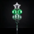 1 Silver Star Balloon with 2 Green Round Helium Foil Balloons & 3 Green Confetti Balloons bloomsandbeansae