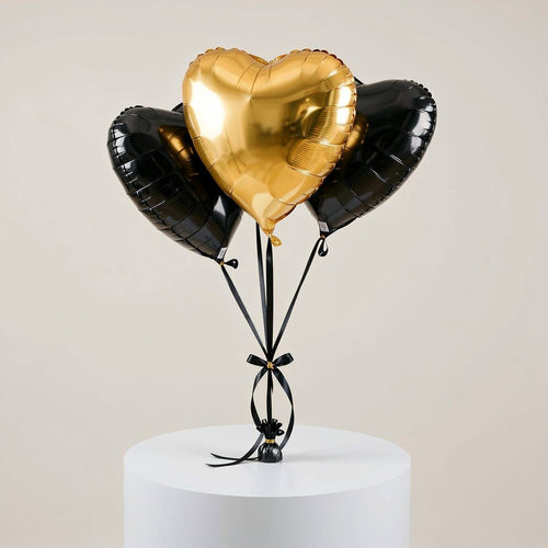 1 Golden & 2 Black Heart-Shaped Helium Foil Balloons Set
