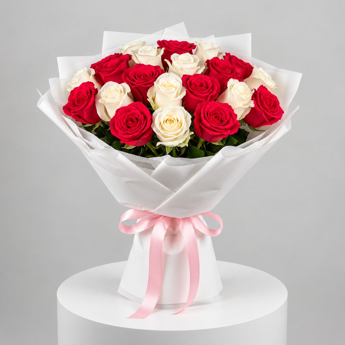10 White & Pink Tulips Bouquet for Birthday