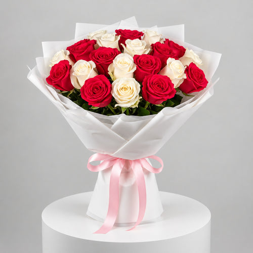 10 White & Pink Tulips Bouquet for Birthday