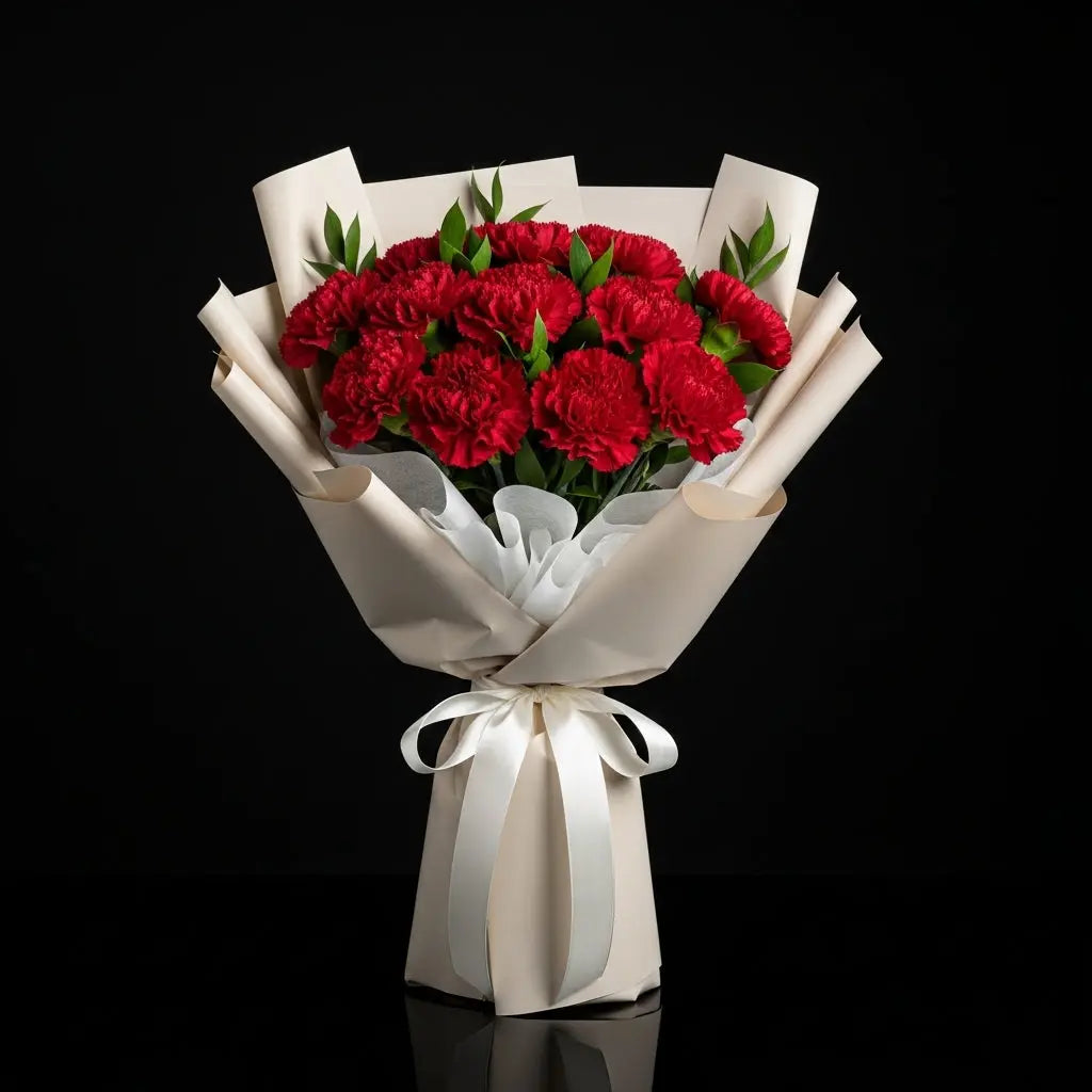 12 Red Carnation Bouquet for Anniversary bloomsandbeansae