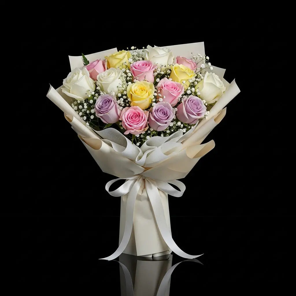 15 Pink, Yellow, White & Purple Rose Bouquet for Birthday bloomsandbeansae