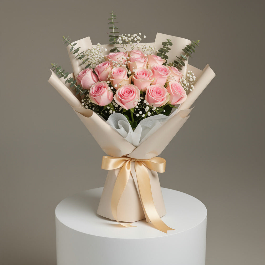 15 Pink Rose Bouquet for Anniversary