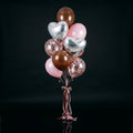 2 Brown & 2 Pink Helium Balloons with 2 Silver Heart Balloons & 3 Pink Confetti Balloons bloomsandbeansae