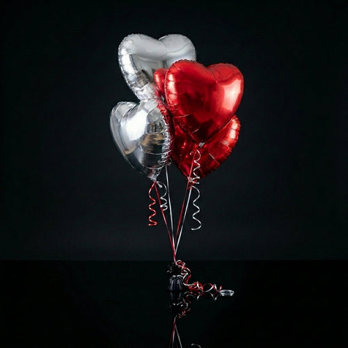 2 Red & 2 Silver Helium Heart-Shaped Foil Balloons Set bloomsandbeansae