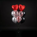 2 Red Heart, 2 Black & 2 Silver Round Helium Foil Balloons with 3 Red Confetti Balloons bloomsandbeansae
