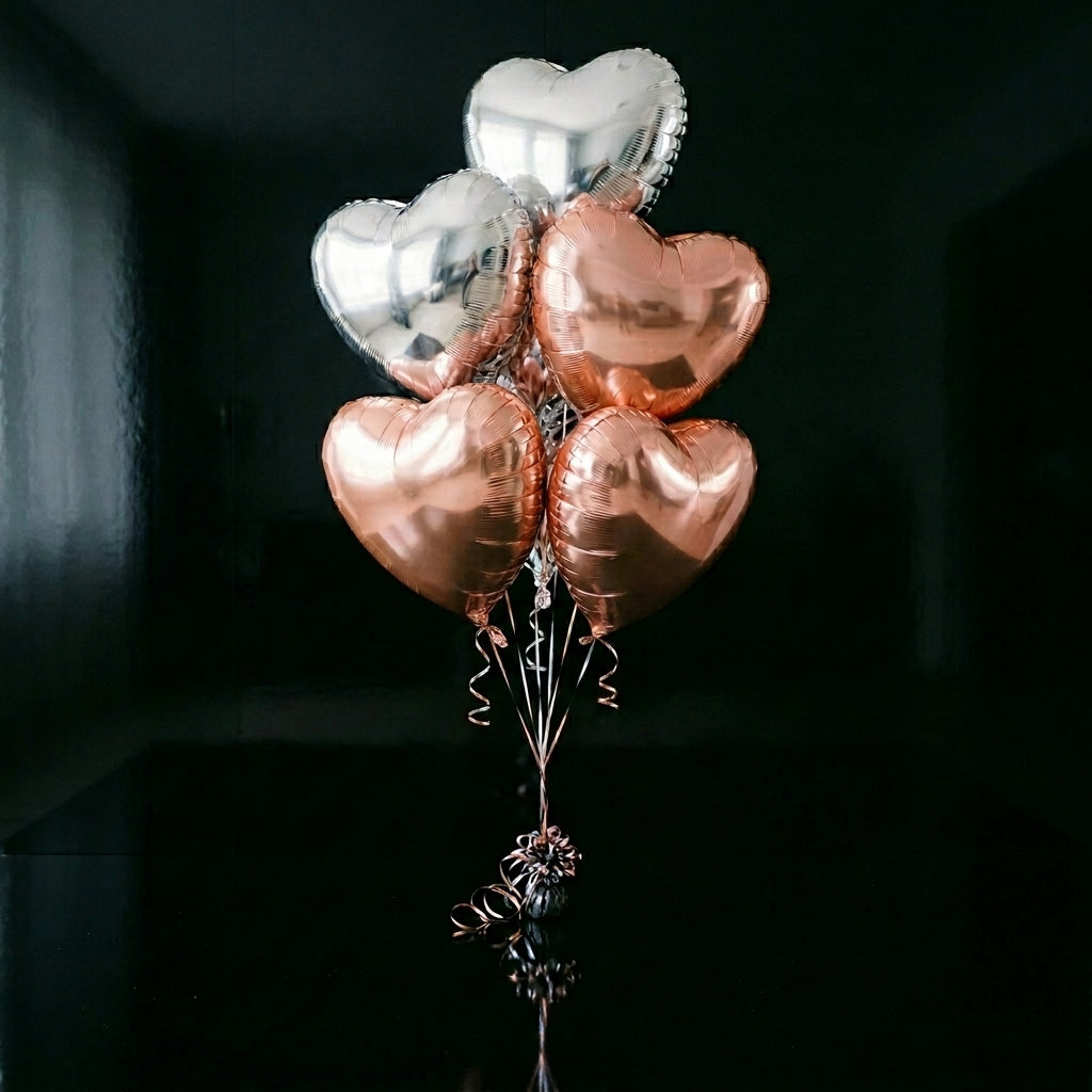 2 Silver & 3 Rose Gold Heart-Shaped Helium Foil Balloons bloomsandbeansae