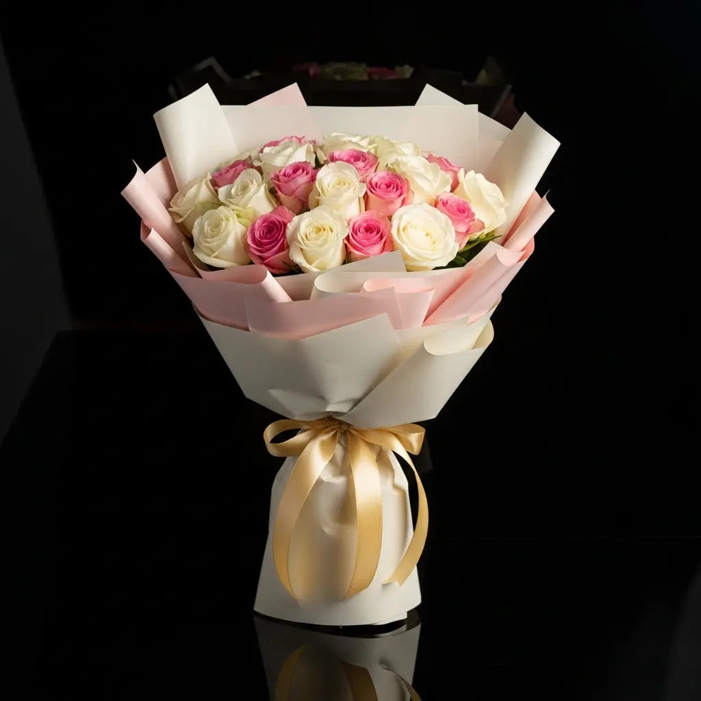 20 Pink & White Rose Bouquet for Anniversary bloomsandbeansae