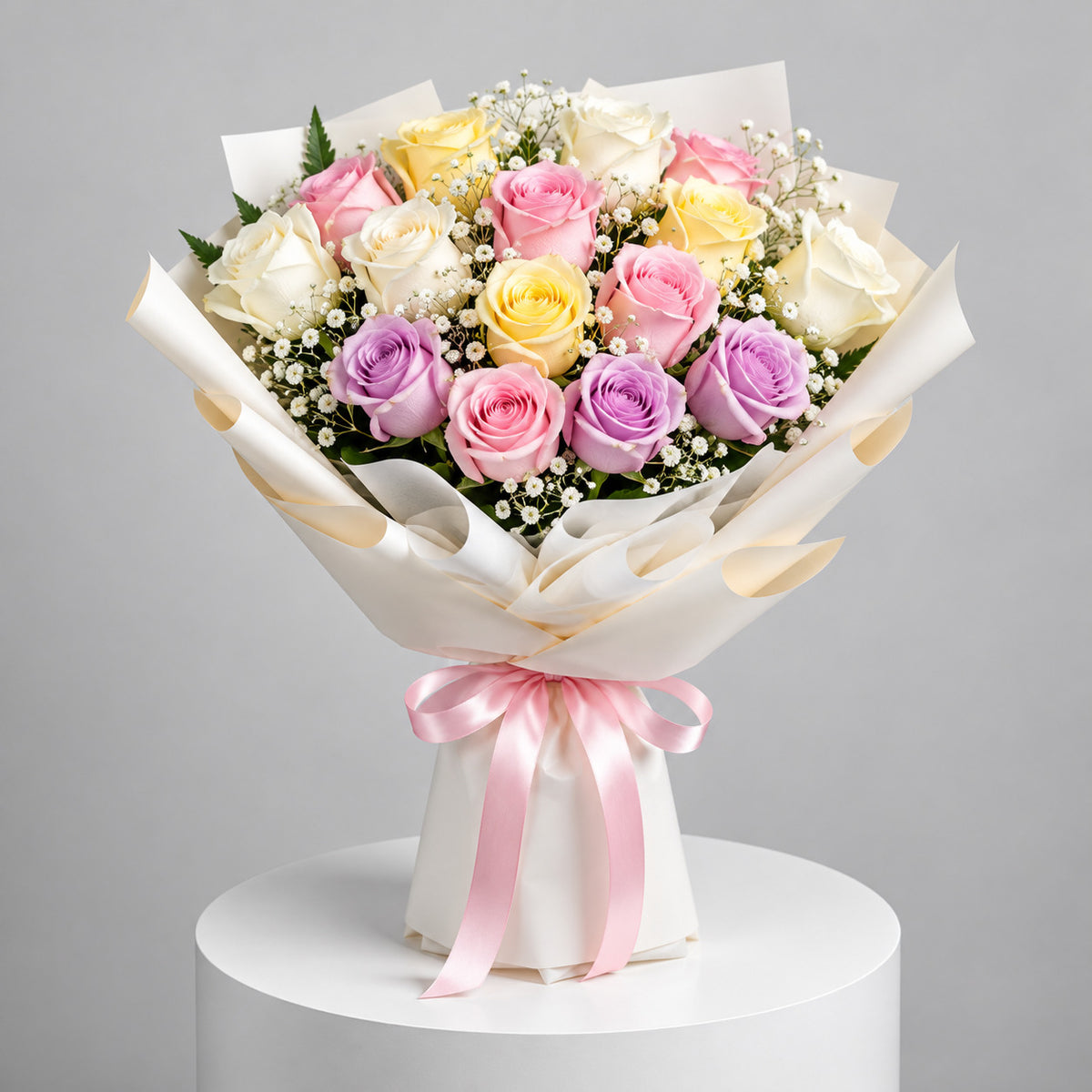 20 Pink & White Rose Bouquet for Birthday