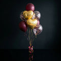 3 Maroon Round Balloons with 2 Golden Heart Foil Balloons & 3 Maroon Confetti Balloons bloomsandbeansae