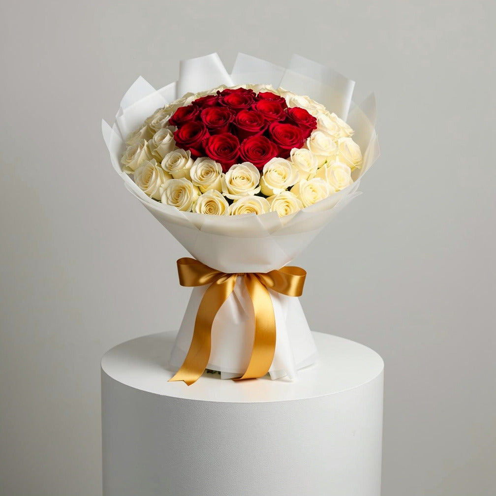 32 Red & White Rose Bouquet for Anniversary