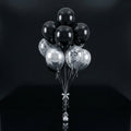 4 Black & 2 Silver Round Helium Foil Balloons with 4 Silver Confetti Balloons bloomsandbeansae