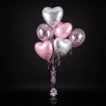 4 Silver & Pink Heart-Shaped Helium Foil Balloons with 2 Pink Confetti Balloons bloomsandbeansae