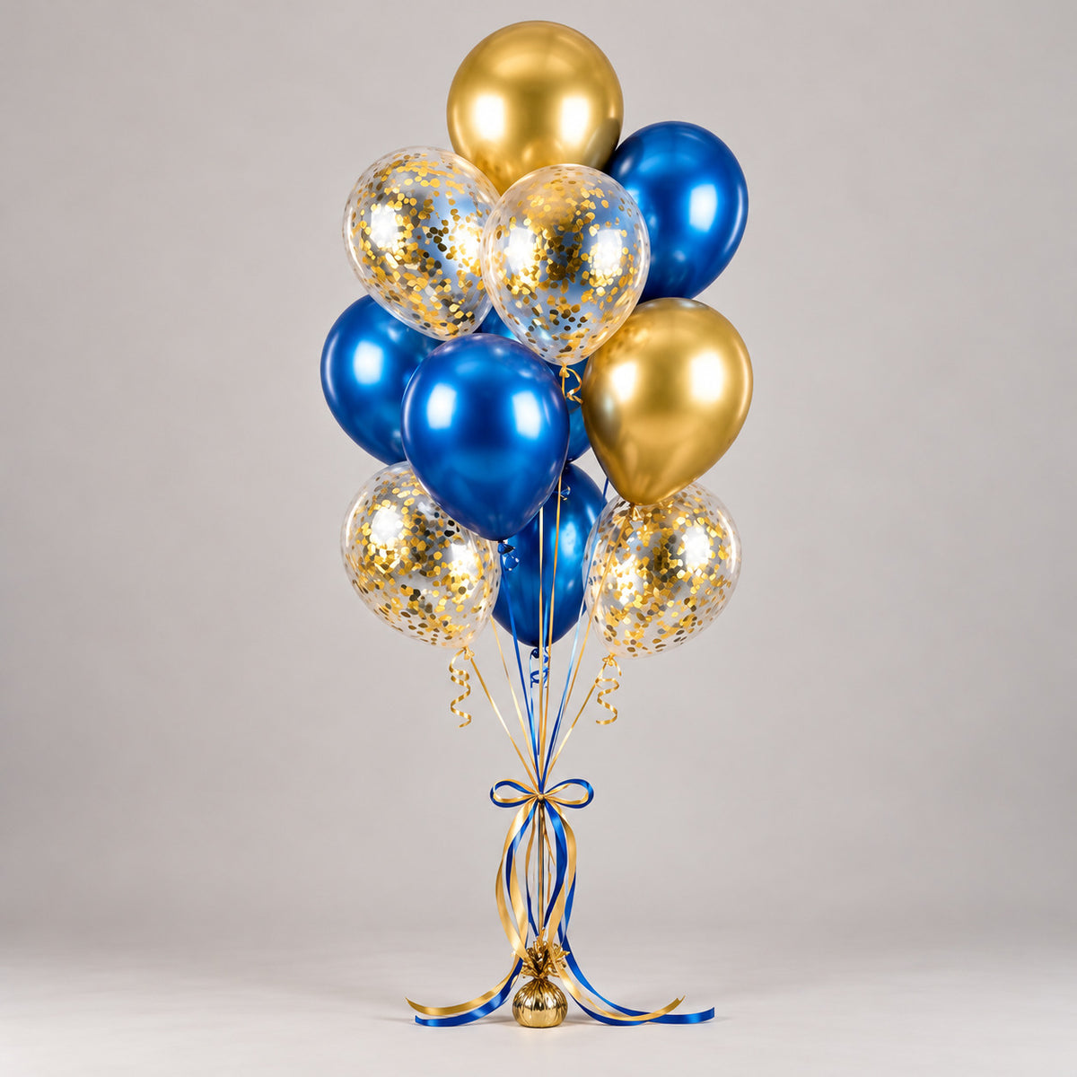 4 Blue & 2 Golden Helium Foil Balloons with 4 Golden Confetti Balloons