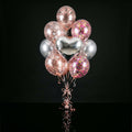 5 Rose Gold & Pink Confetti Balloons with 2 Round & 1 Heart Silver Foil Helium Balloons bloomsandbeansae