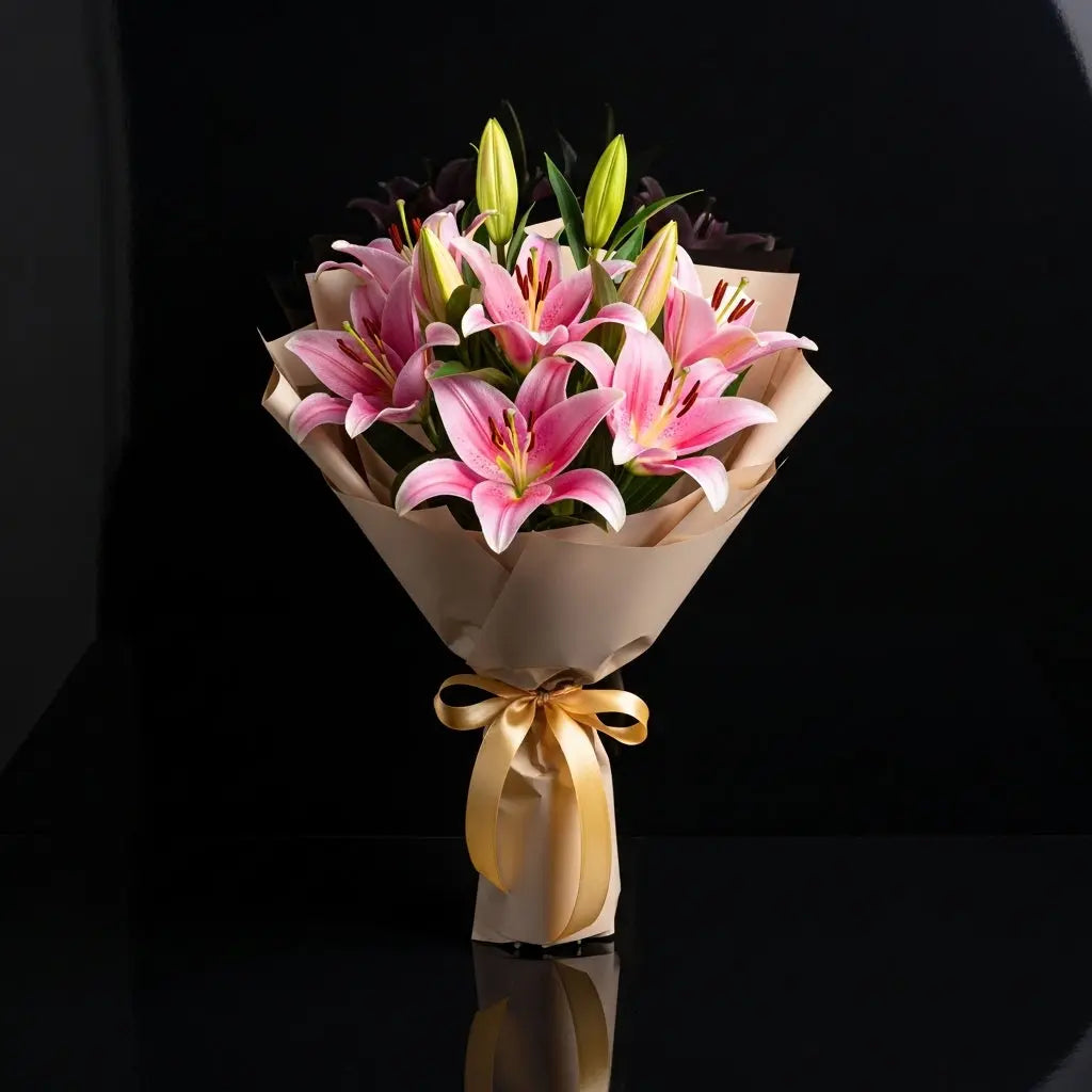 7 Pink Lilies Bouquet for Birthday bloomsandbeansae