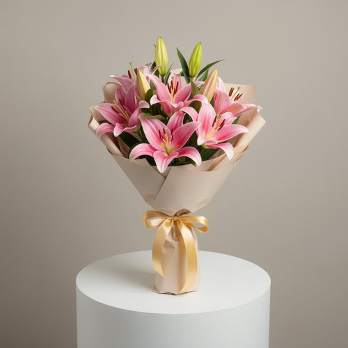 7 Pink Lilies Bouquet for Birthday