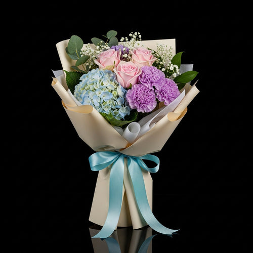 Achiever’s Roses, Carnations & Hydrangea Bouquet bloomsandbeansae
