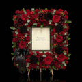 “Always With Us” Standing Sympathy Portrait Frame with Red Roses, Dahlias & Eucalyptus bloomsandbeansae
