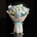 Blue Hydrangea & White Rose Bouquet for Birthday bloomsandbeansae