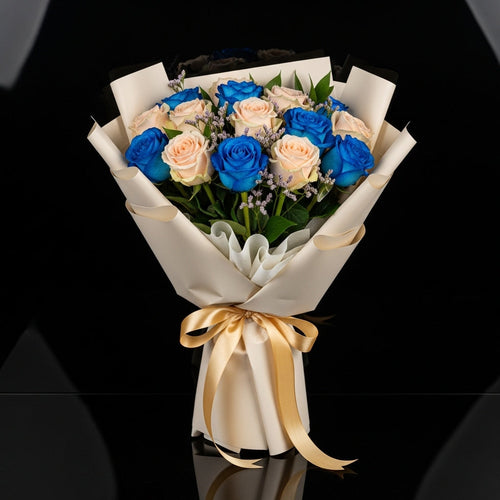 Blue & Peach Roses Graduation Bouquet bloomsandbeansae