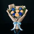 Bouquet of Peach & Blue Roses for Father’s Day bloomsandbeansae