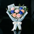 Bouquet of Pink & Blue Roses with Peach Carnations for Father’s Day bloomsandbeansae