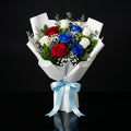Bouquet of White, Red & Blue Roses for Father’s Day bloomsandbeansae