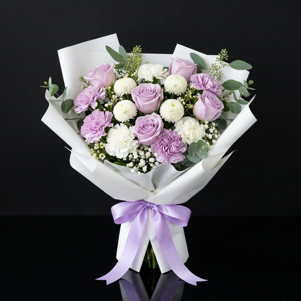 Charming Bouquet of Purple Roses & Mixed Carnations for Father’s Day bloomsandbeansae