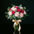 Charming Bridal Bouquet of Pink Roses, Pink Carnations bloomsandbeansae
