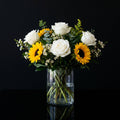 Charming Cylindrical Vase with Sunflowers & White Roses bloomsandbeansae