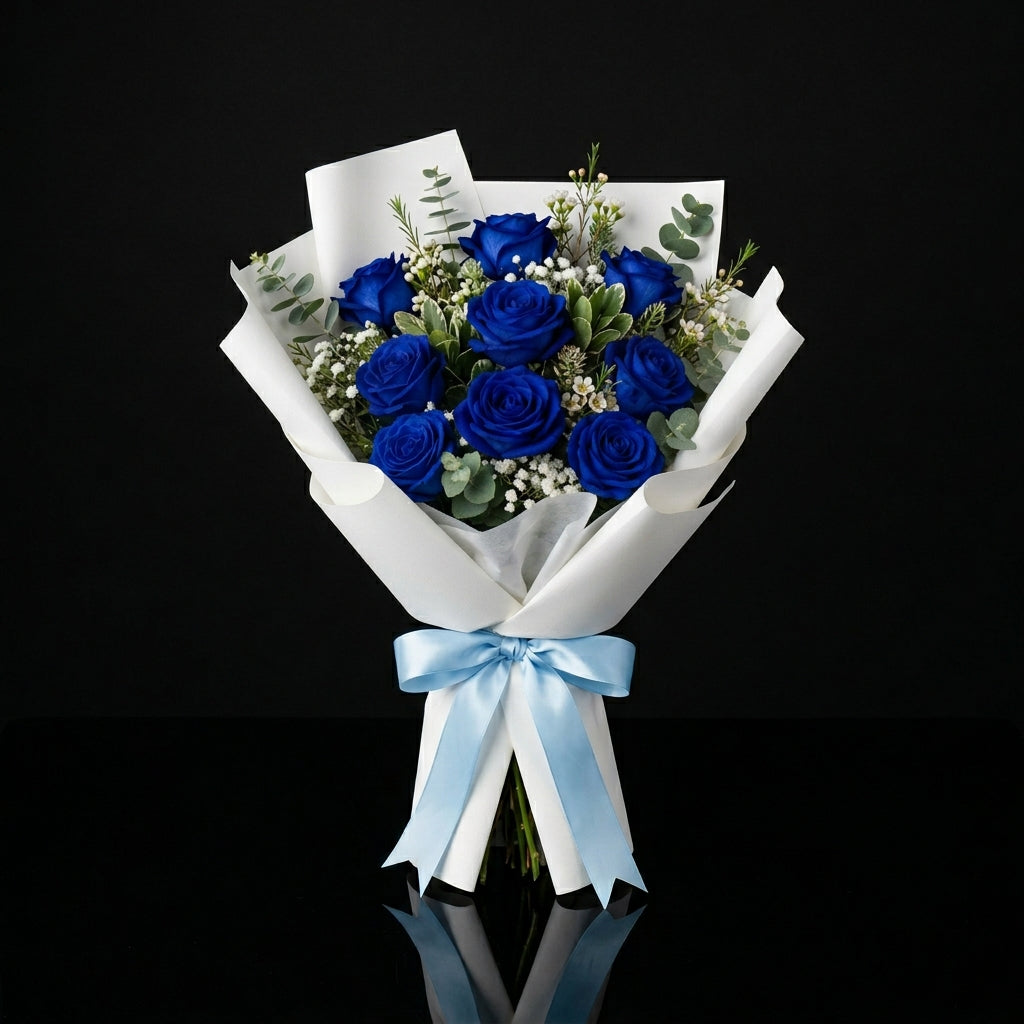 Classic Bouquet of 9 Blue Roses for Father’s Day bloomsandbeansae