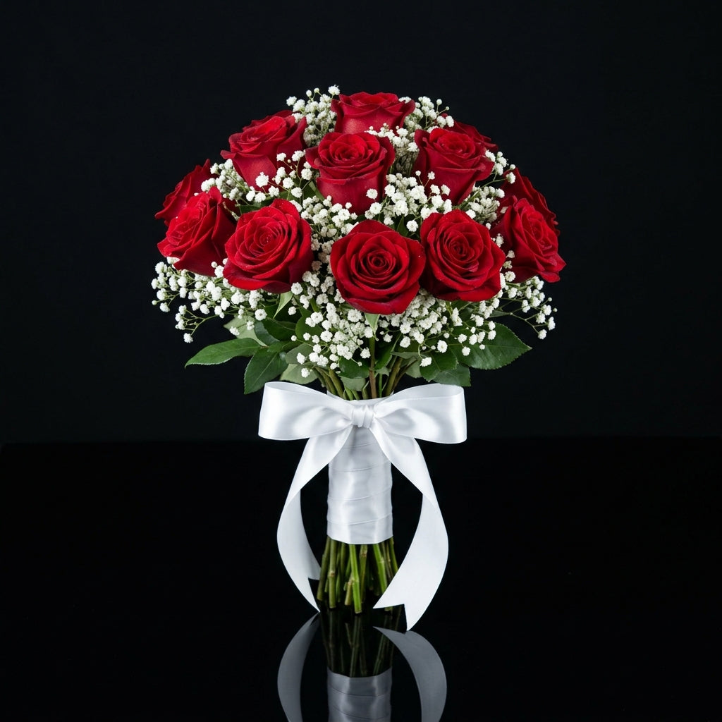 Classic Bridal Bouquet of 14 Red Roses bloomsandbeansae