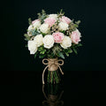 Delicate Bridal Bouquet of White & Pink Roses bloomsandbeansae