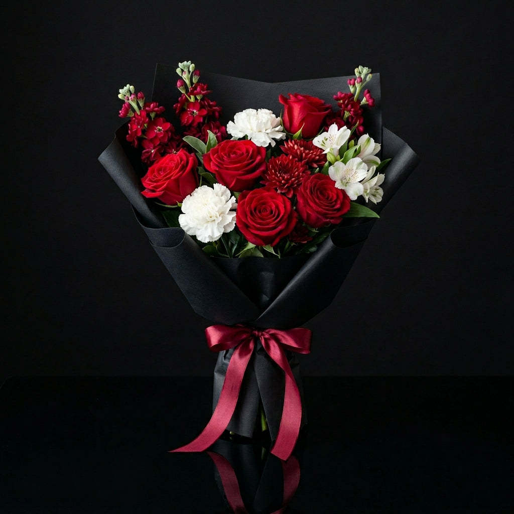 Eid Elegance Bouquet of Red Roses, Carnations & Alstroemeria bloomsandbeansae
