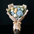 Elegant Bouquet of Peach & Blue Roses with Hydrangea for Father’s Day bloomsandbeansae