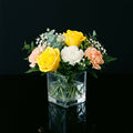 Elegant Small Square Vase with Yellow Roses & Carnations bloomsandbeansae