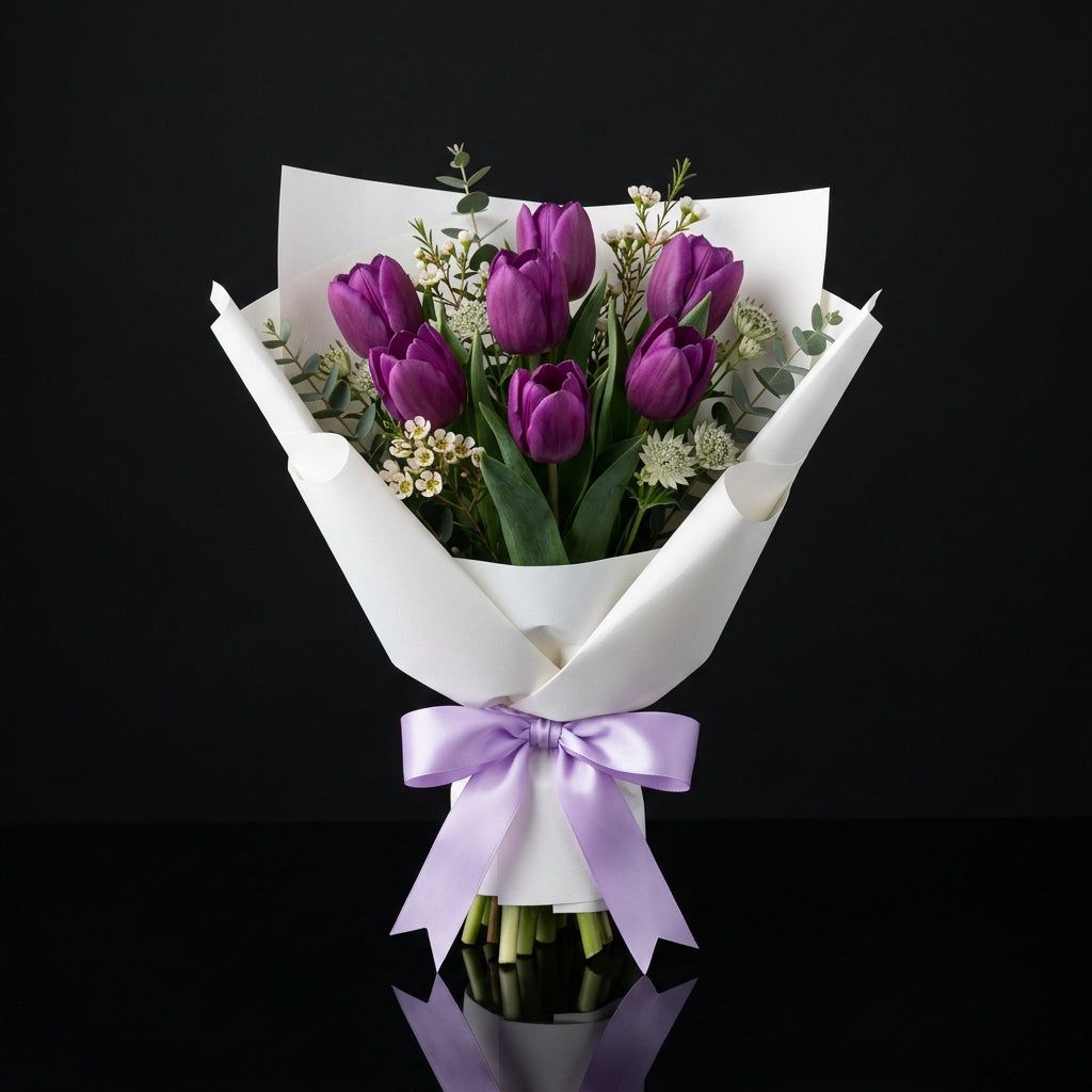 Father’s Day Bouquet of 7 Purple Tulips bloomsandbeansae
