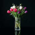 Graceful Tall Vase with White, Pink & Purple Tulips bloomsandbeansae