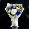 Luxe Bouquet of Purple, Blue Roses & Hydrangea bloomsandbeansae