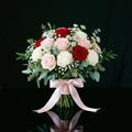 Luxurious Bridal Bouquet of Red, White & Pink Roses bloomsandbeansae