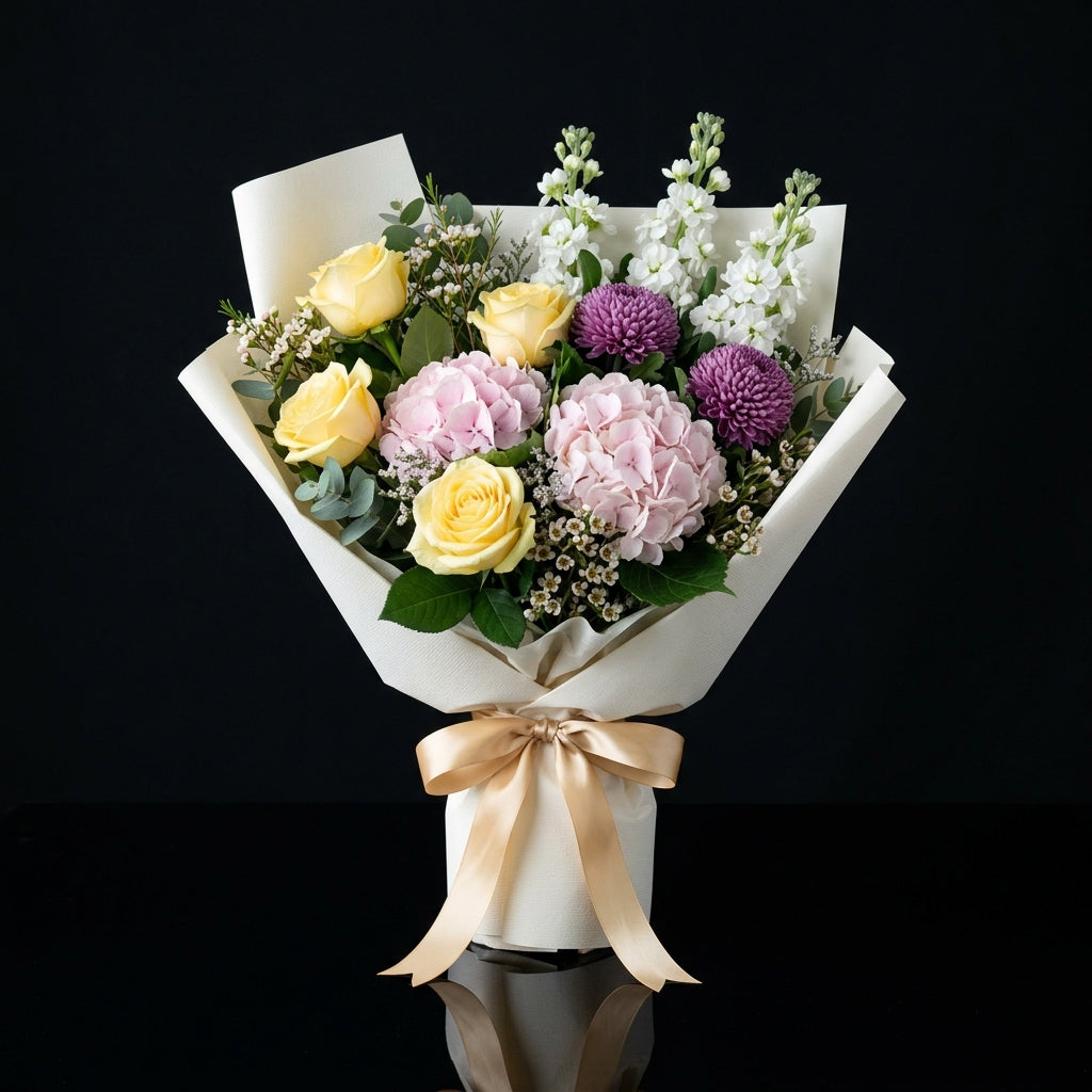 Mother’s Day Bright Yellow Rose & Hydrangea Bouquet bloomsandbeansae