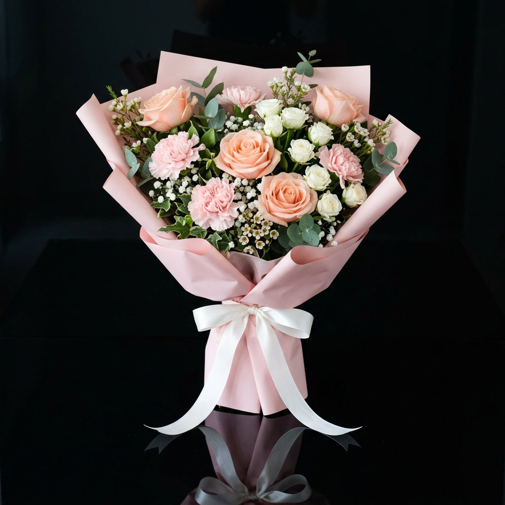 Mother’s Day Peach & Pink Soft Elegance Bouquet bloomsandbeansae
