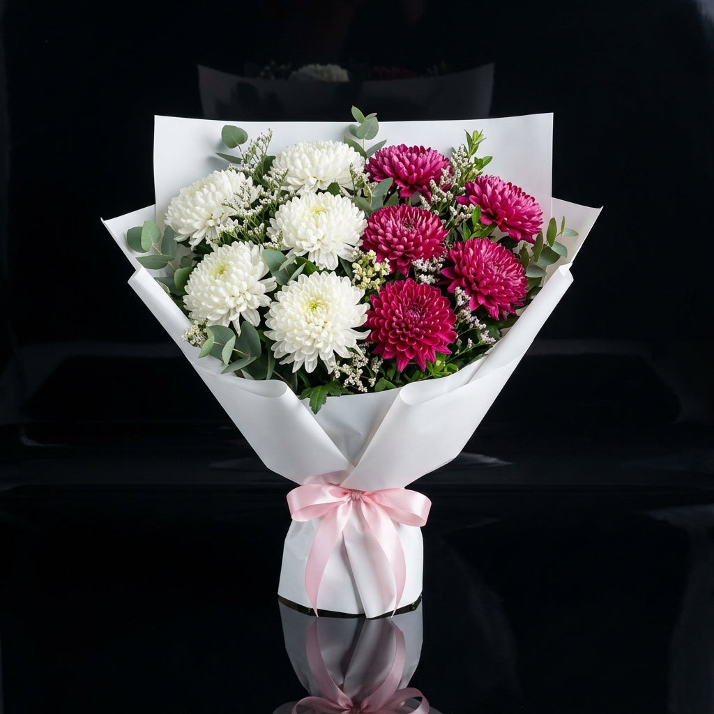 Mother’s Day Pink & White Chrysanthemum Bouquet bloomsandbeansae