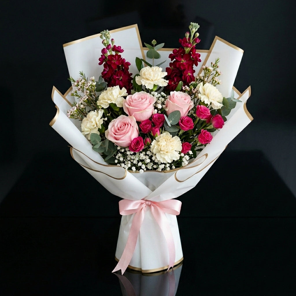Mother’s Day Soft Pink & White Mixed Floral Bouquet bloomsandbeansae