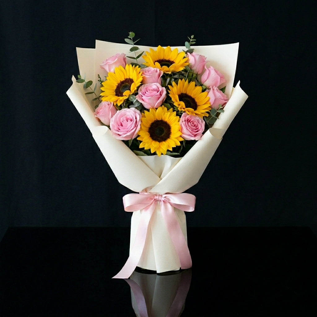 Mother’s Day Sunshine Pink Rose Bouquet bloomsandbeansae