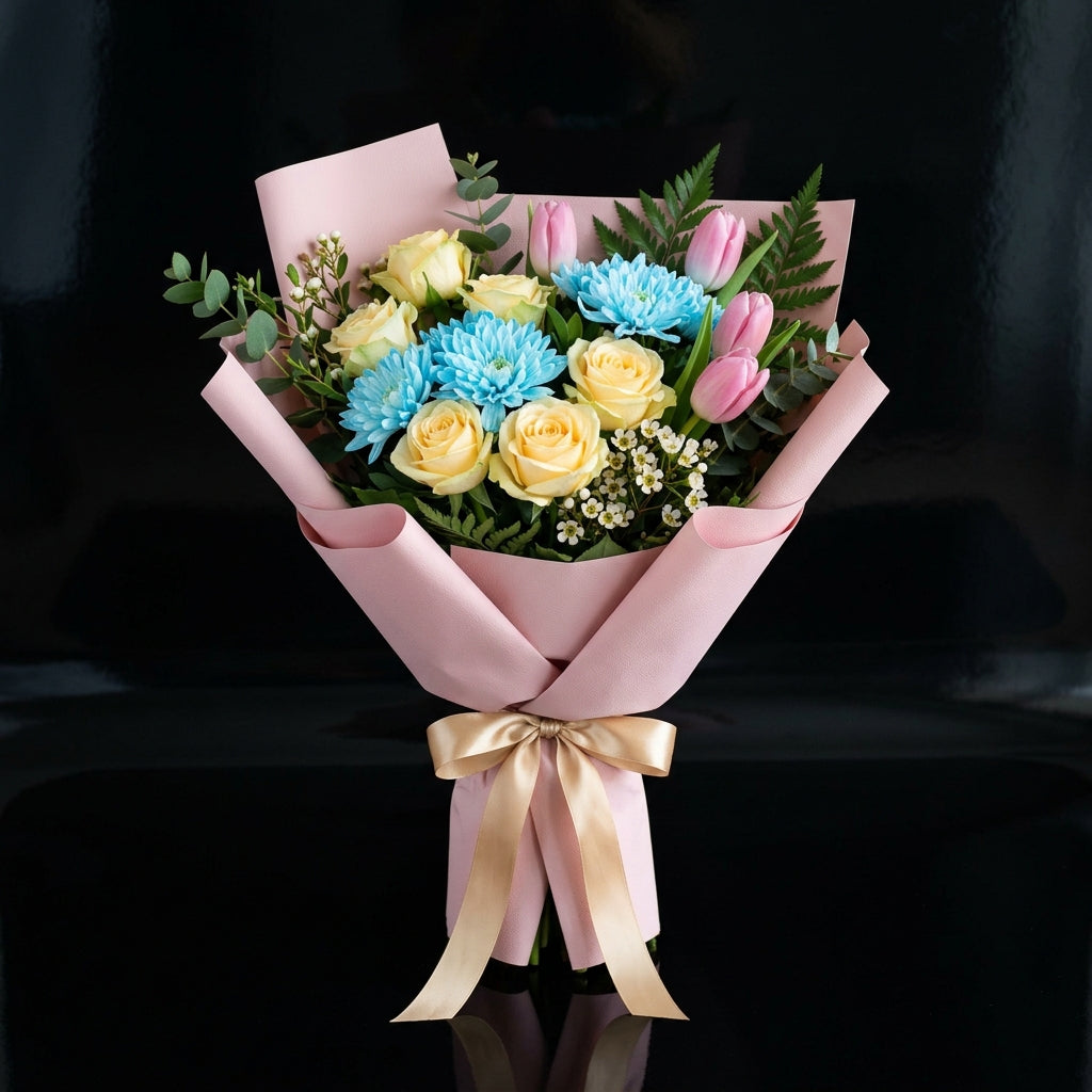 Mother’s Day Vibrant Tulip & Rose Mixed Bouquet bloomsandbeansae