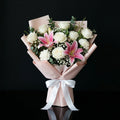 Mother’s Day White Rose & Pink Lily Grace Bouquet bloomsandbeansae
