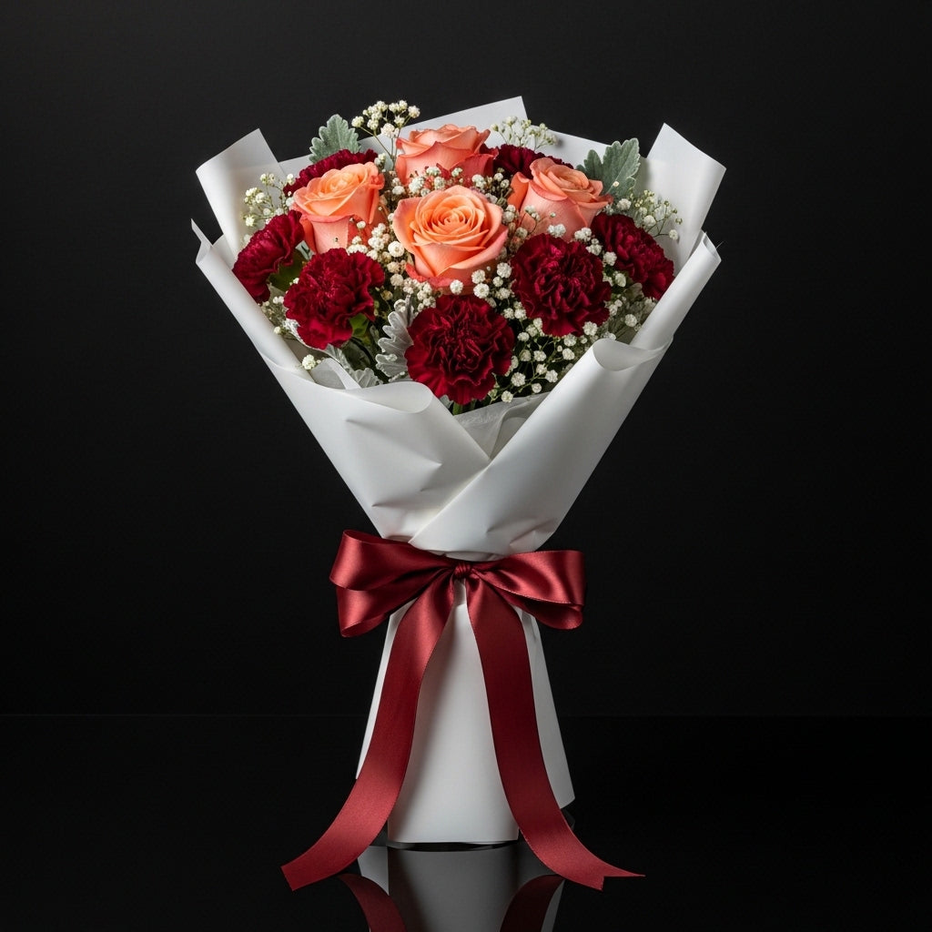 Peach Roses & Red Carnations Graduation Bouquet bloomsandbeansae